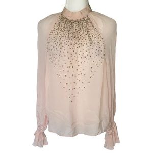 Ramy Brook Camille Blush Pink Rhinestone Embellished Blouse - M